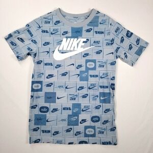 Nike Shirt Mens Medium Blue Gray The Nike Tee Allover Swoosh Graphic Cotton